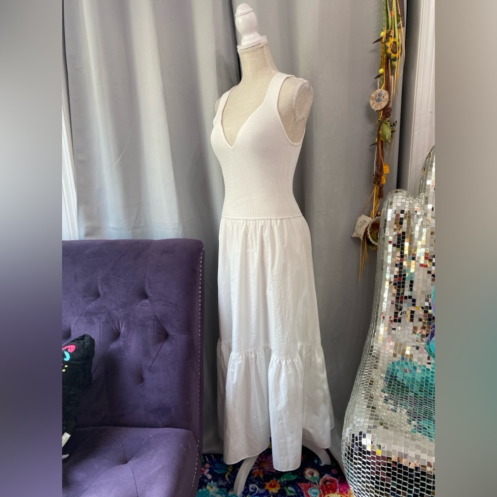 ❌SOLD❌ELAN RHODE TANK DRESS MIXED MEDIA TIERED STRETCH POCKETS WHITE LARGE - Picture 8 of 13